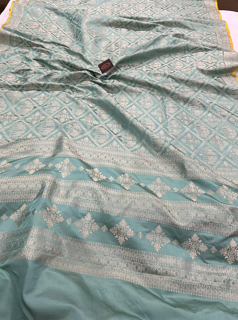 Greyish Green Pure Banarasi Handloom Katan Silk Saree - Aura Benaras