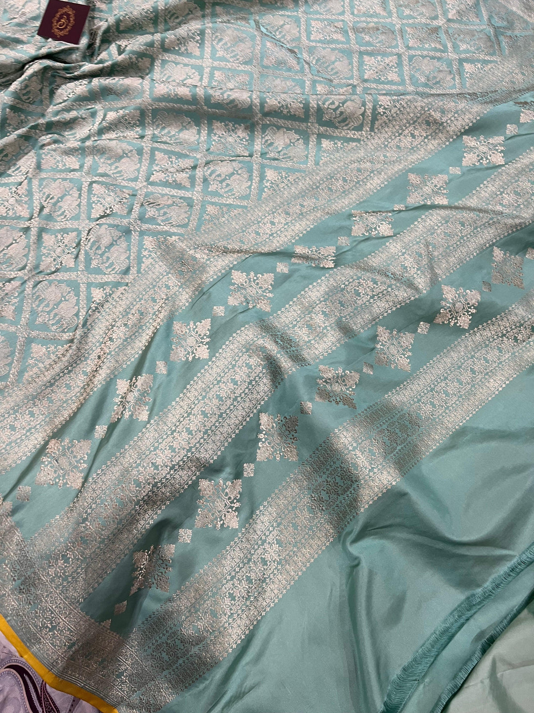 Greyish Green Pure Banarasi Handloom Katan Silk Saree - Aura Benaras