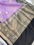 Lavender-Black  Banarasi Handloom Kora Silk Saree