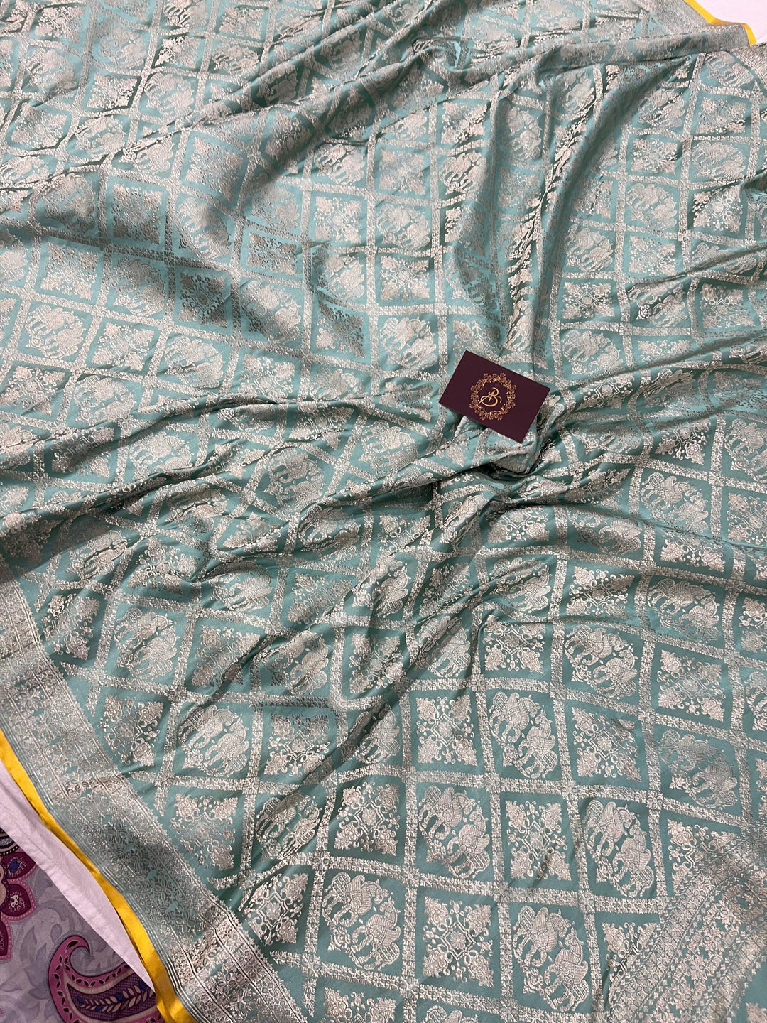 Greyish Green Pure Banarasi Handloom Katan Silk Saree - Aura Benaras