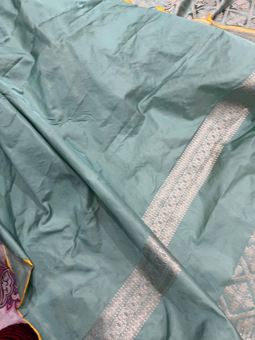 Greyish Green Pure Banarasi Handloom Katan Silk Saree - Aura Benaras