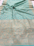 Pale Blue Pure Banarasi Handloom Katan Silk Saree - Aura Benaras