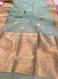 Greenish Grey Banarasi Handloom Kora Silk Saree
