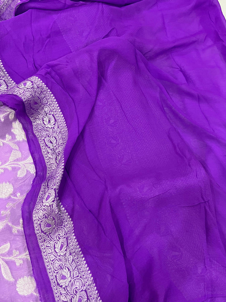 Lavender Banarasi Handloom Pure Khaddi Georgette Saree - Aura Benaras