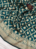 Teal Blue Pure Banarasi Handloom Katan Silk Saree - Aura Benaras