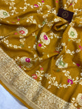 Mustard Yellow Banarasi Handloom Pure Moonga Georgette Saree - Aura Benaras