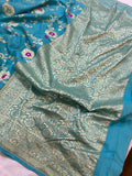 Firozi Blue Banarasi Handloom Pure Moonga Georgette Saree - Aura Benaras