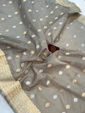 Grey Banarasi Handloom Kora Silk Saree