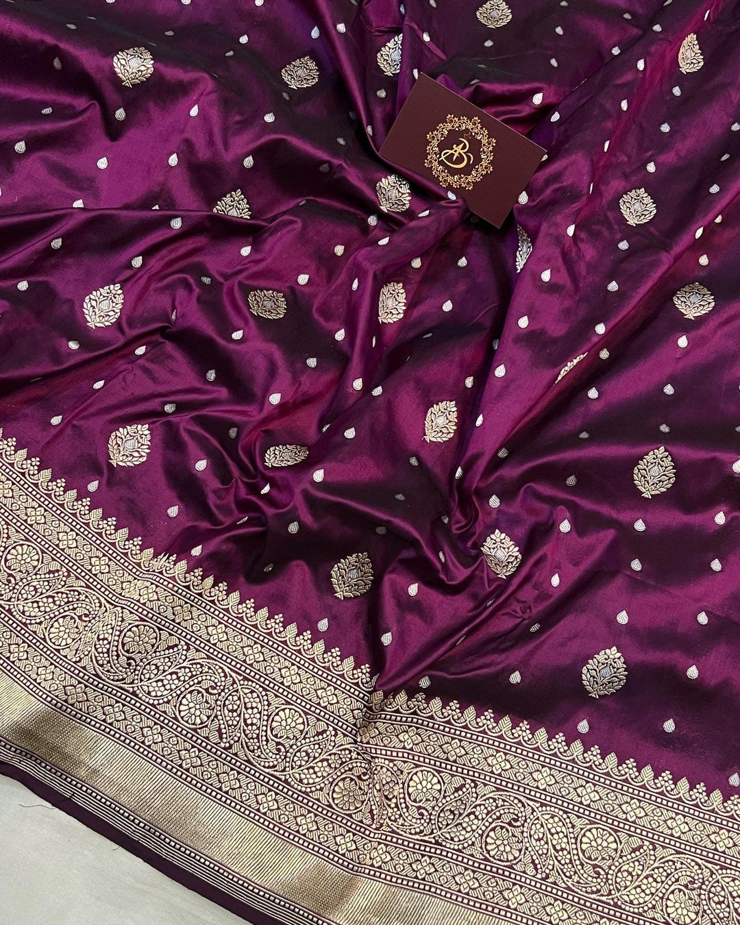 Wine Pure Banarasi Handloom Katan Silk Saree - Aura Benaras