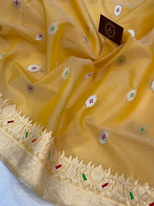 Yellow Banarasi Handloom Kora Silk Saree