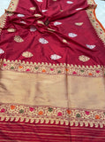 Maroon Kadhua Banarasi Handloom Katan Silk Saree - Aura Benaras