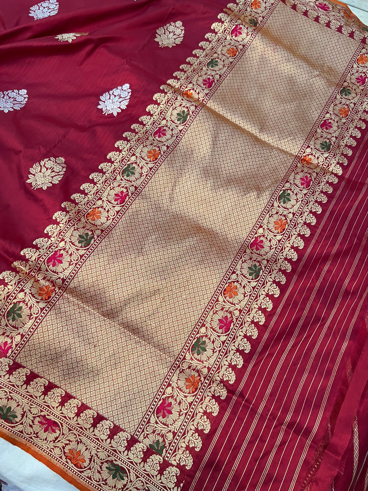 Maroon Kadhua Banarasi Handloom Katan Silk Saree - Aura Benaras