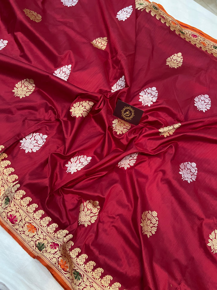 Maroon Kadhua Banarasi Handloom Katan Silk Saree - Aura Benaras