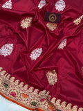 Maroon Kadhua Banarasi Handloom Katan Silk Saree - Aura Benaras