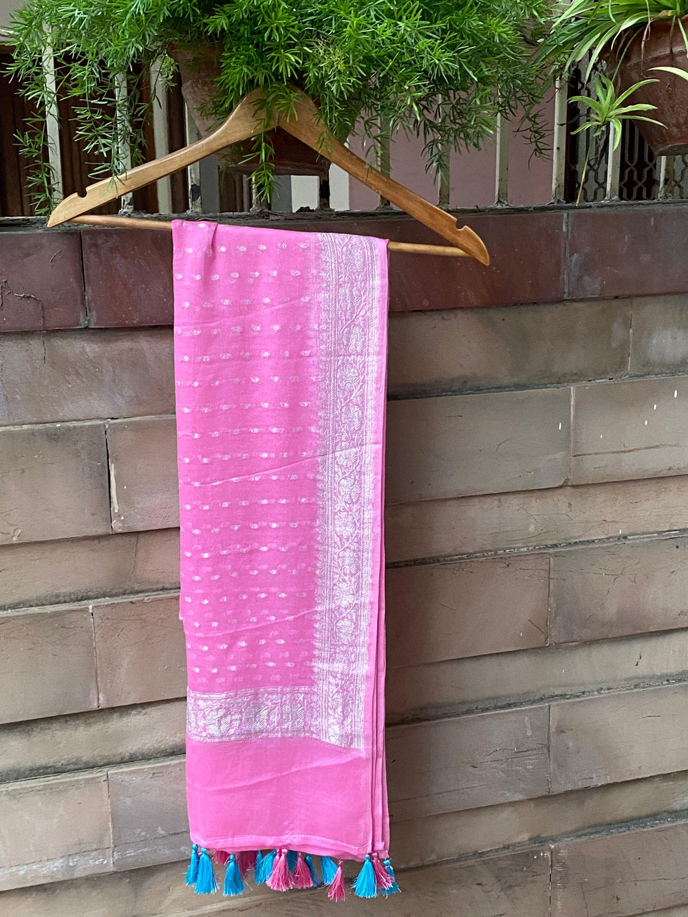 BABY PINK BANARASI HANDLOOM KHADDI CHIFFON DUPATTA