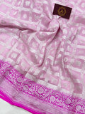 Baby Pink Banarasi Handloom Pure Khaddi Georgette Saree - Aura Benaras