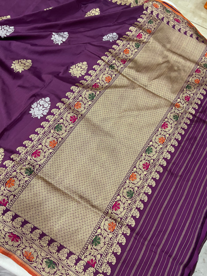 Wine Kadhua Banarasi Handloom Katan Silk Saree - Aura Benaras