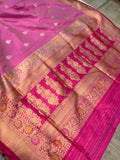 Bright Pink Kadhua Banarasi Handloom Katan Silk Saree - Aura Benaras