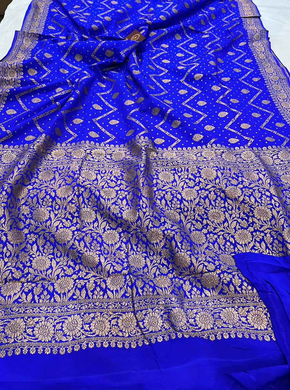 Royal Blue Pure Banarasi Khaddi Crepe Silk Saree - Aura Benaras