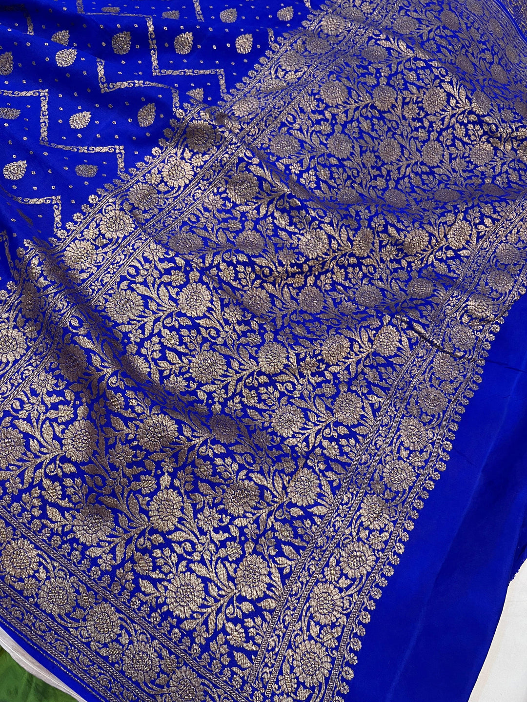 Royal Blue Pure Banarasi Khaddi Crepe Silk Saree - Aura Benaras