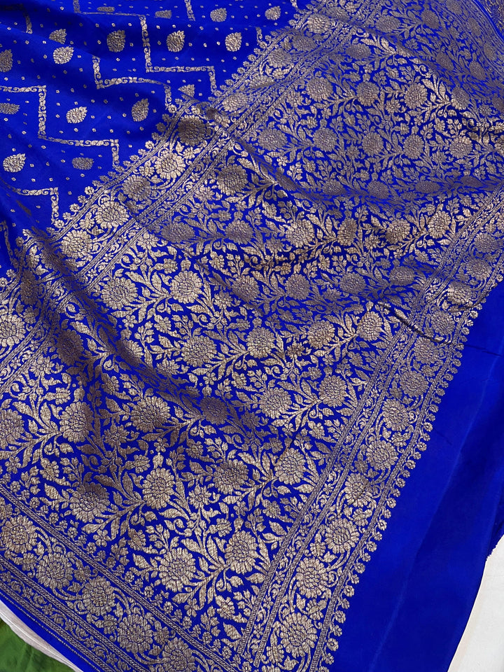 Royal Blue Pure Banarasi Khaddi Crepe Silk Saree - Aura Benaras