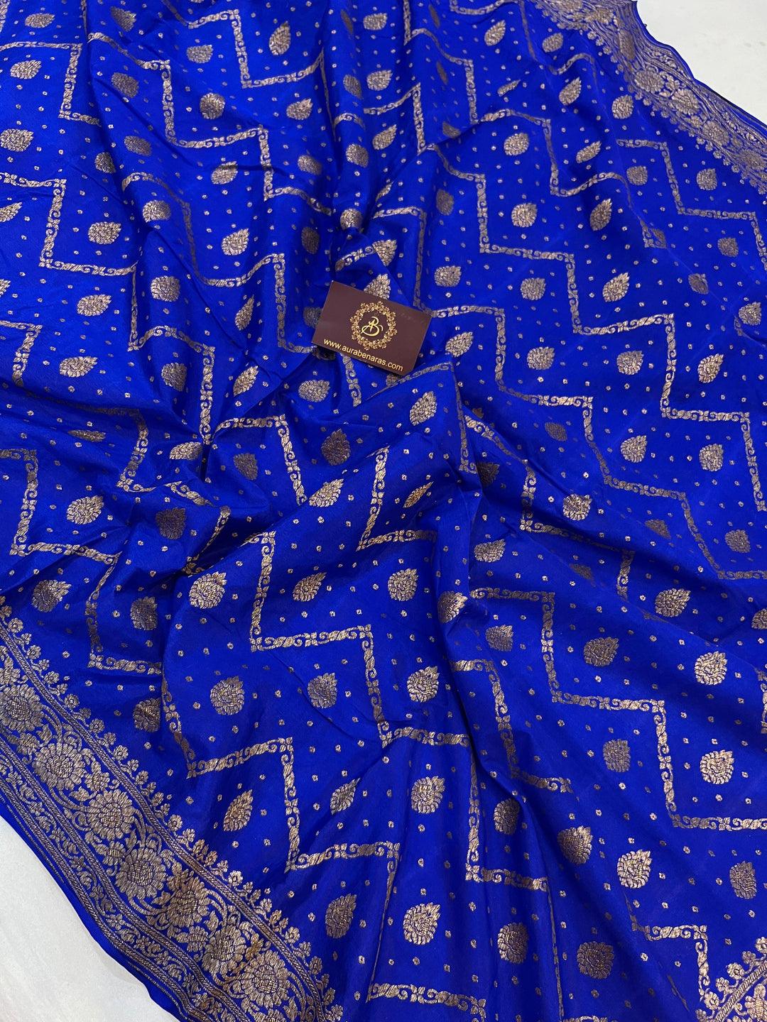 Royal Blue Pure Banarasi Khaddi Crepe Silk Saree - Aura Benaras