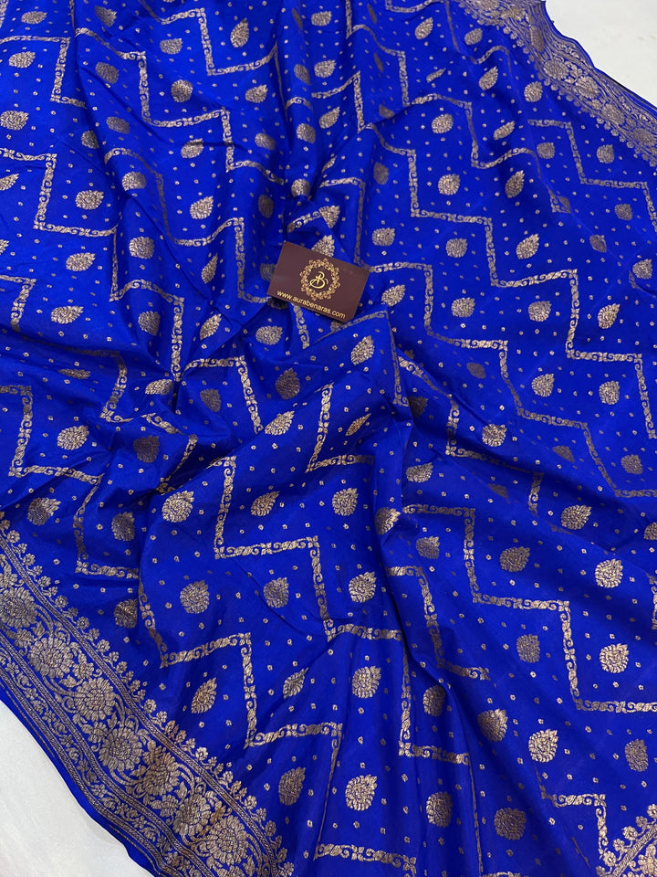 Royal Blue Pure Banarasi Khaddi Crepe Silk Saree - Aura Benaras