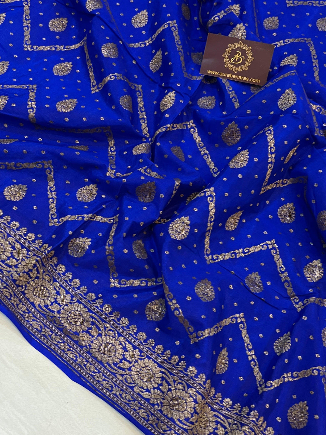 Royal Blue Pure Banarasi Khaddi Crepe Silk Saree - Aura Benaras
