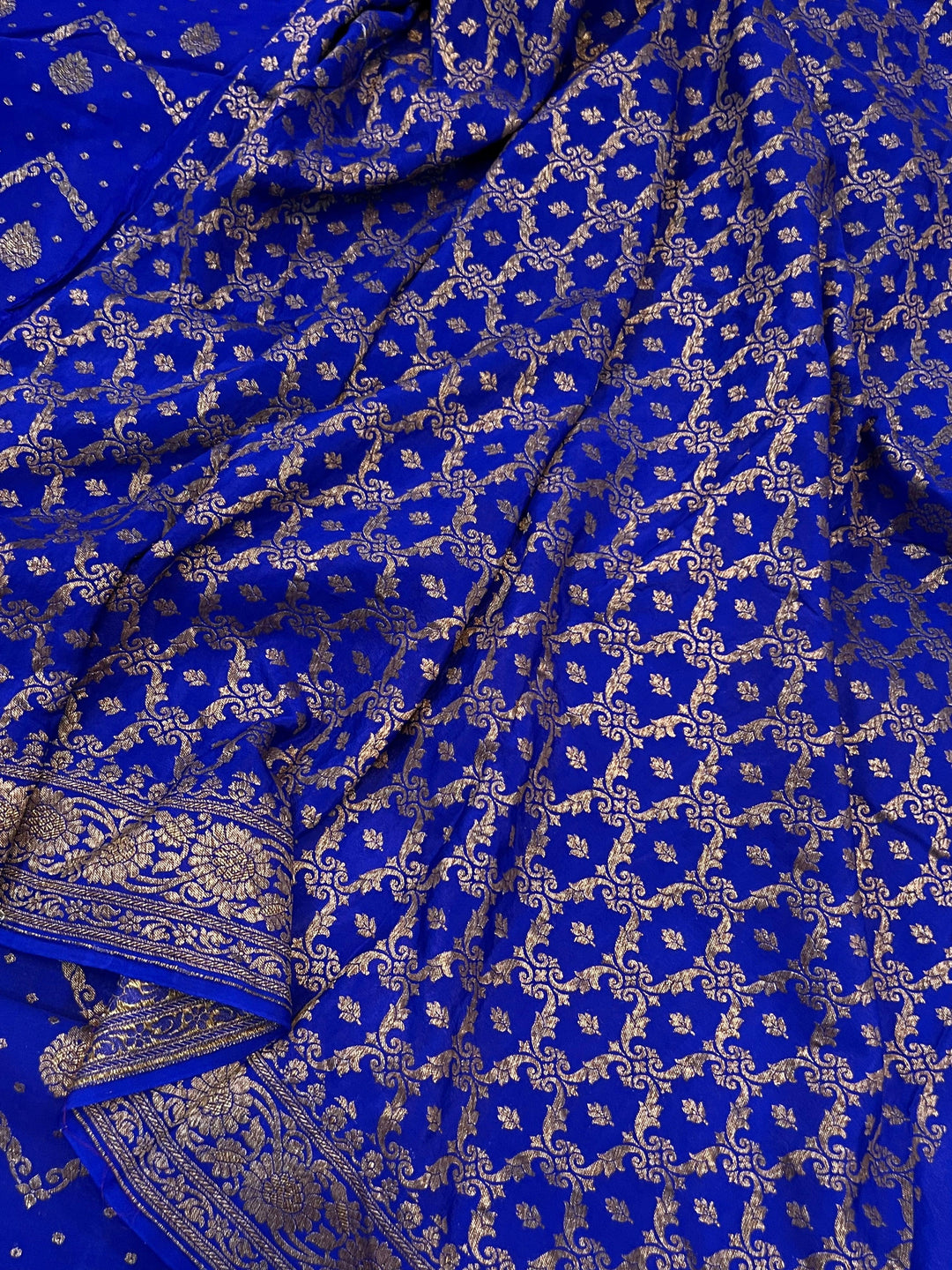 Royal Blue Pure Banarasi Khaddi Crepe Silk Saree - Aura Benaras