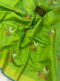 Green Kadwa Handwoven Muslin Cotton Saree - Aura Benaras