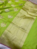 Parrot Green Banarasi Handloom Katan Silk Saree - Aura Benaras