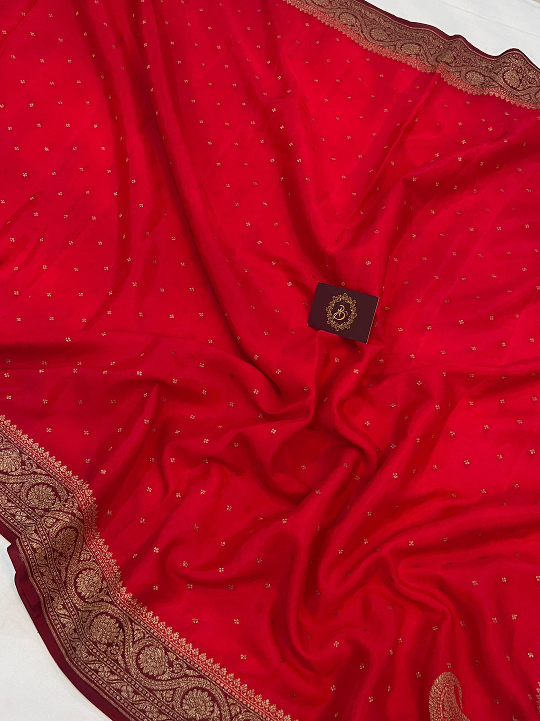 Red Pure Banarasi Khaddi Crepe Silk Saree - Aura Benaras
