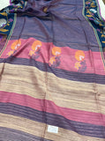 Purple Kadwa Handwoven Muslin Cotton Saree - Aura Benaras