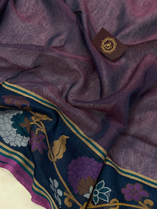 Purple Kadwa Handwoven Muslin Cotton Saree - Aura Benaras