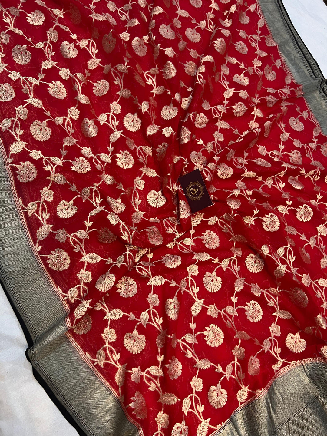 Red Pure Banarasi Handloom Khaddi Georgette Saree - Aura Benaras