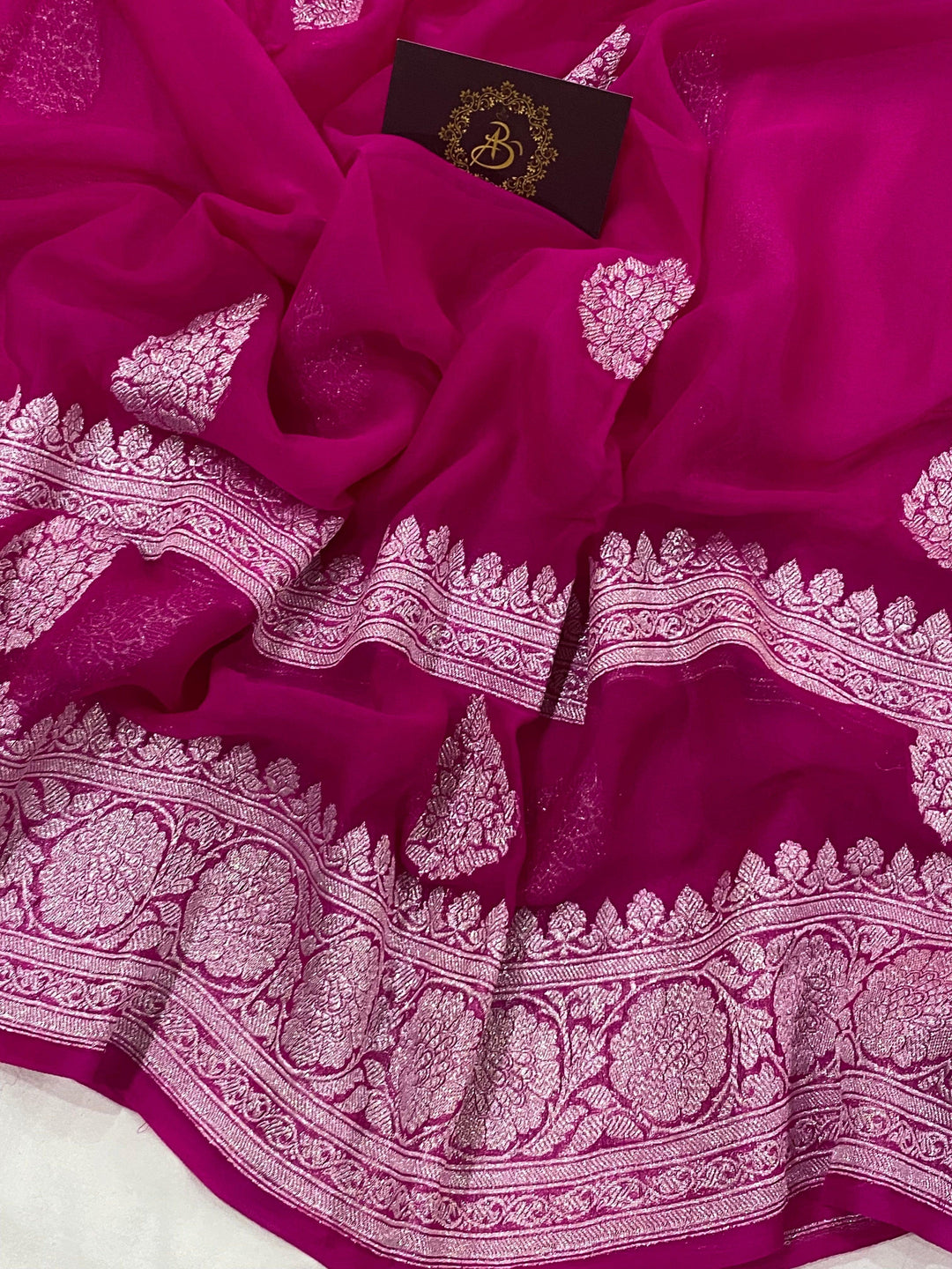 Pink Buta Khaddi Chiffon Banarasi Handloom Saree - Aura Benaras