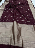 Deep Brown Pure Banarasi Handloom Katan Silk Saree - Aura Benaras