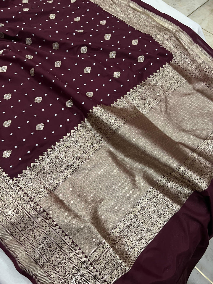 Deep Brown Pure Banarasi Handloom Katan Silk Saree - Aura Benaras