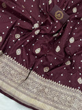 Deep Brown Pure Banarasi Handloom Katan Silk Saree - Aura Benaras
