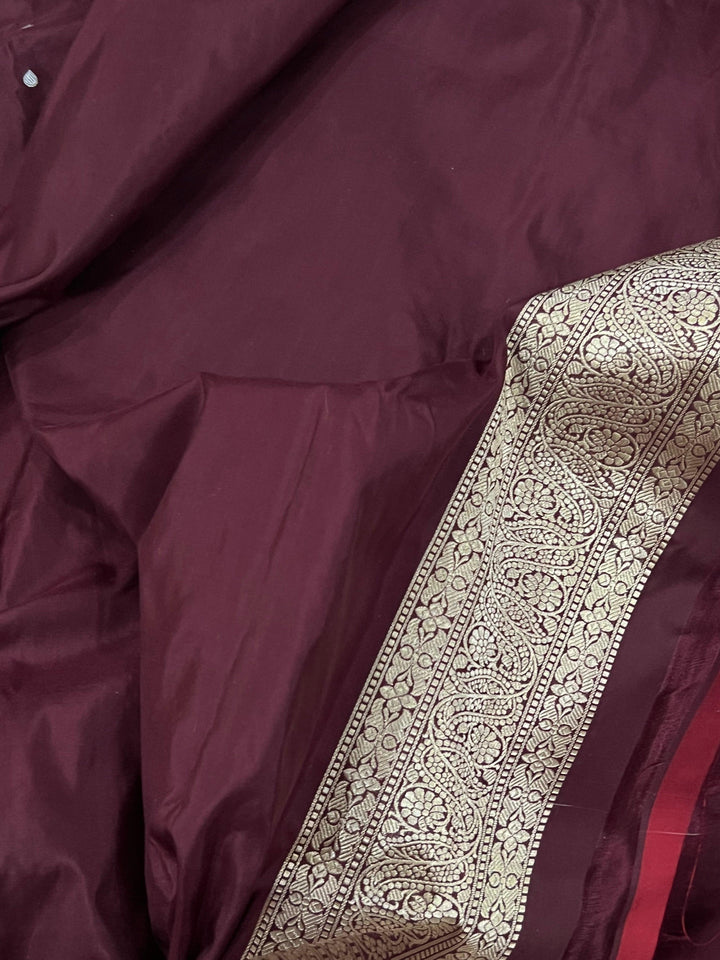 Deep Brown Pure Banarasi Handloom Katan Silk Saree - Aura Benaras