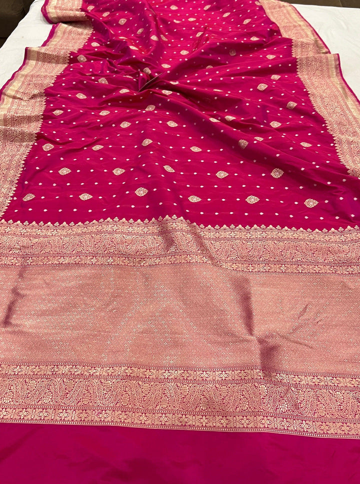 Rani Pink Pure Banarasi Handloom Katan Silk Saree - Aura Benaras