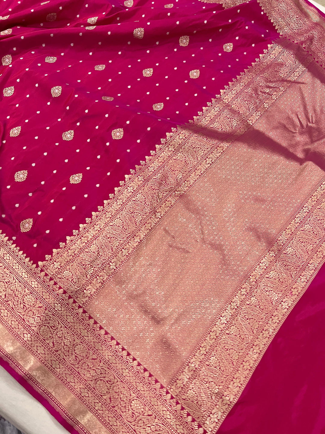 Rani Pink Pure Banarasi Handloom Katan Silk Saree - Aura Benaras