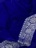 Royal Blue Khaddi Chiffon Banarasi Handloom Saree - Aura Benaras