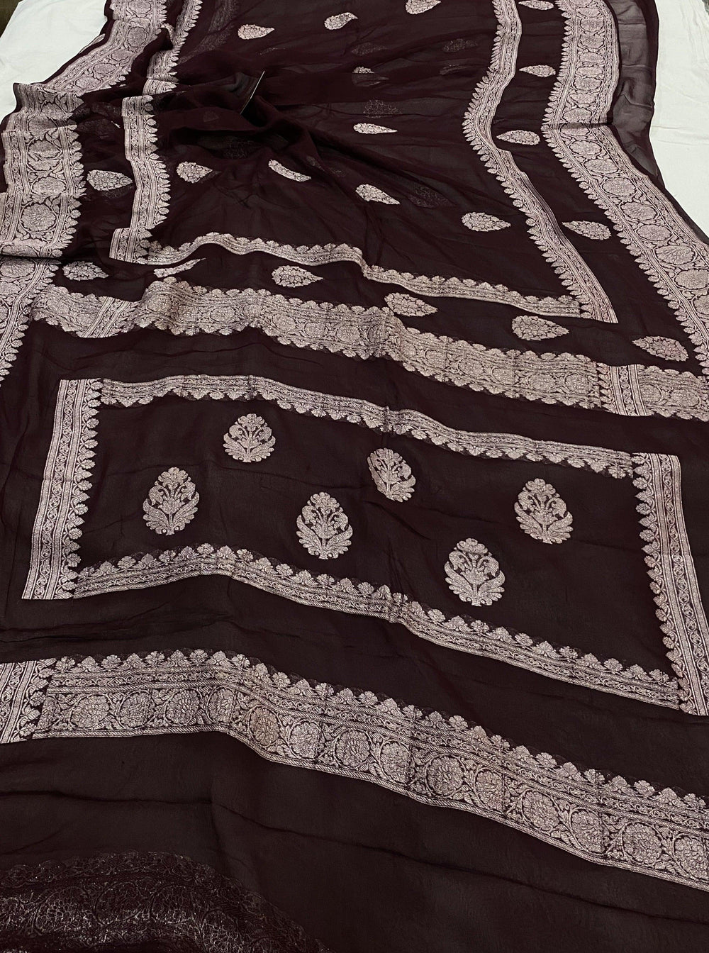 Brown Buta Banarasi Khaddi Chiffon Georgette Saree - Aura Benaras
