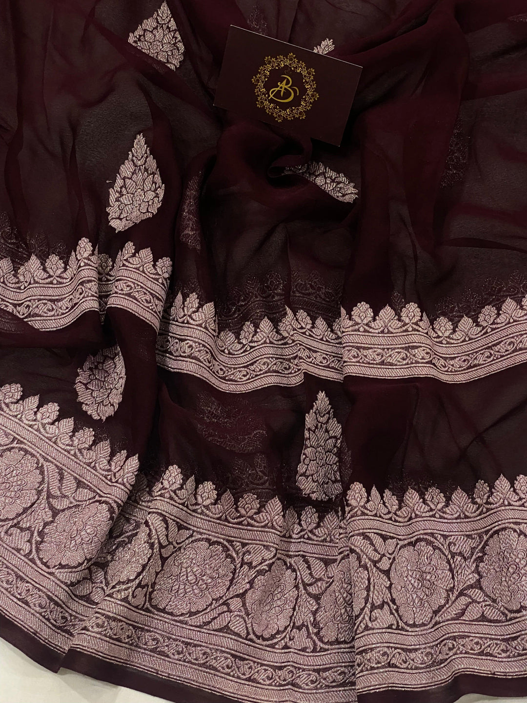 Brown Buta Banarasi Khaddi Chiffon Georgette Saree - Aura Benaras