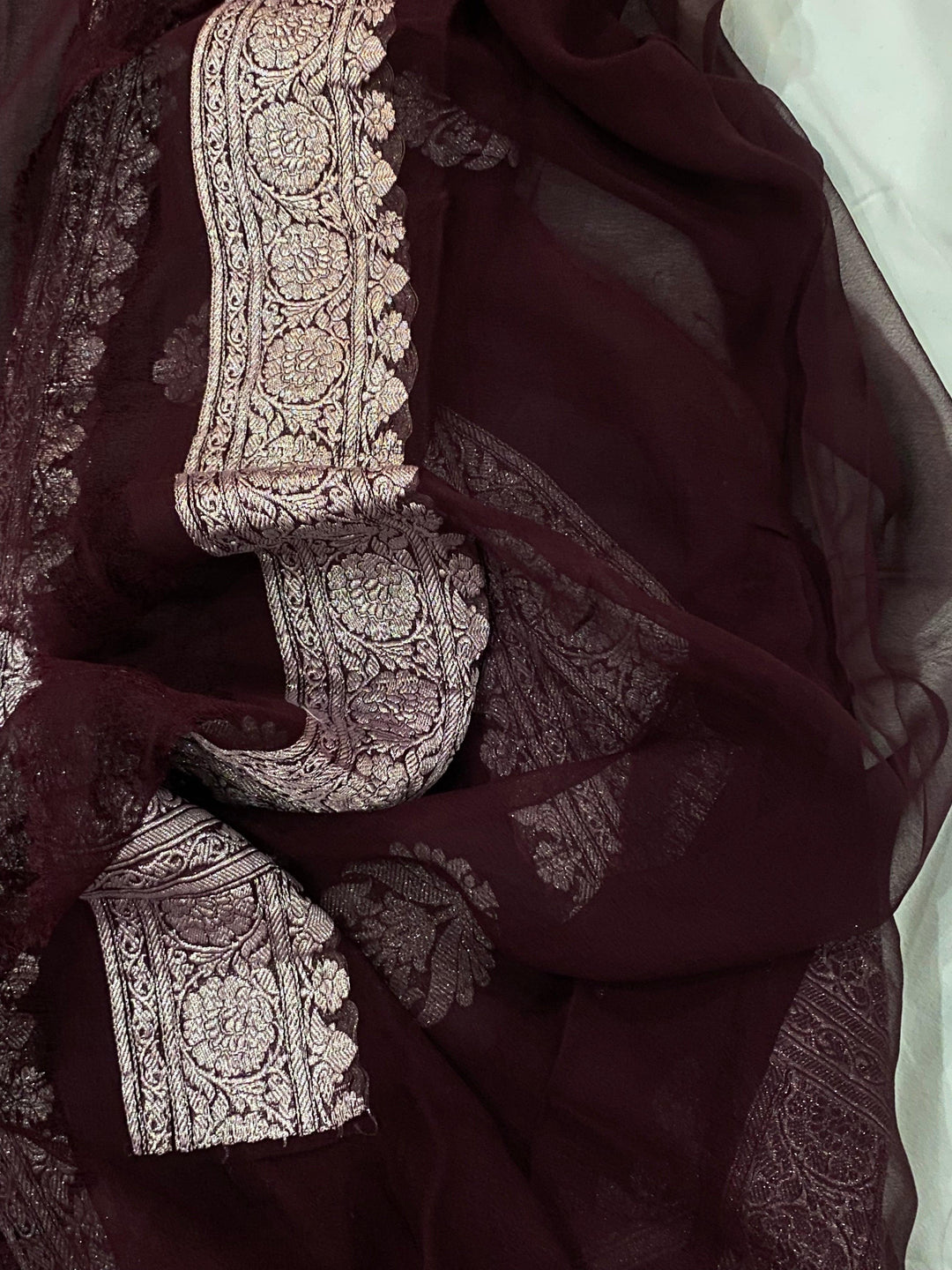 Brown Buta Banarasi Khaddi Chiffon Georgette Saree - Aura Benaras