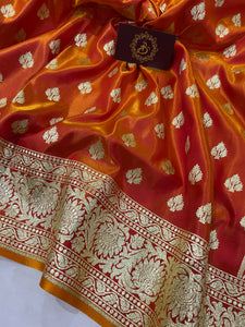 Orange Banarasi Handloom Soft Silk Saree - Aura Benaras