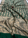 Bottle Green Pure Banarasi Handloom Katan Silk Saree - Aura Benaras