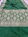 Bottle green Banarasi Handloom Soft Silk Saree
