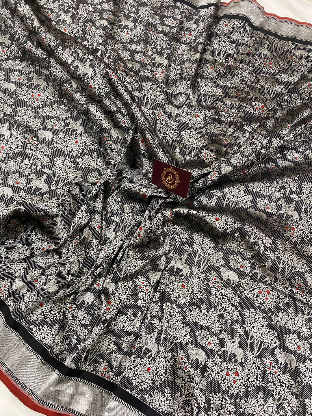 Black Banarasi Handloom Katan Silk Saree - Aura Benaras